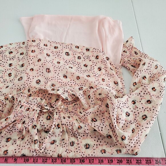 Loft Womens Pink Floral Smocked Blouse And Tank Size M Petite Round Ruffle Neck - Picture 6 of 9